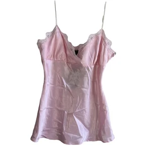 Rampage Vintage Y2K Pink Satin Lace Babydoll Tank Top Blouse Womens XL NWT - Picture 1 of 8