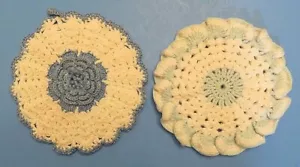 2 Beautiful Vintage Crocheted Round Doilies - Blue and White - Excellent - Picture 1 of 1