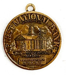 First National Bank Vandalia 1969 100 Anniversary Medal Key chain with eye loop - Picture 1 of 10