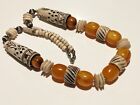Bohemian Camel Bone And Resin Beaded Necklace  Orange Beads