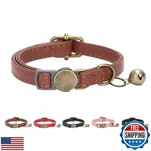 THAIN Leather Cat Collar with Bell Breakaway- Adjustable, Durable, Retro Bell - Picture 1 of 5