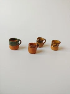 Miniature Clay Pitcher Handcrafted & Painted 3 Mugs Handcrafted & Painted in MX - Picture 1 of 9