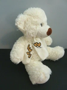Z5. DOUDOU PELUCHE OURS ZEEMAN BLANC ECHARPE LOVE COEUR NEZ MARRON 35cm NEUF * - Picture 1 of 3