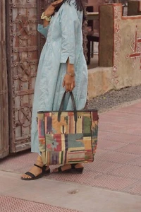 Rugmoda Handcrafted Multi-Color Kilim Tote Bag with Vegan Leather Handles - Picture 1 of 6