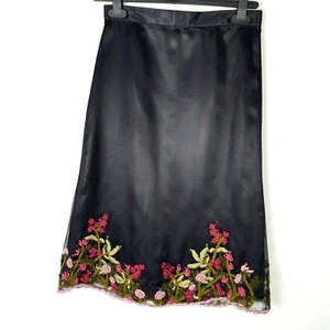 Artisan Applique Black A-line Skirt Size 8-10 Contrast Floral High Waist Skirt - Picture 1 of 9