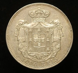Portugal 1899 1000 Reis - Silver - Carlos I - RARE - Sharp Details & Lustre - Picture 1 of 2