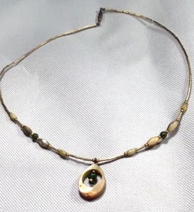 Gargantilla de abulón y jade suroeste de plata líquida vintage con collar relleno de oro - Imagen 1 de 3