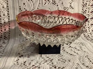 CLEAR AND ROSE EDGING CRYSTAL BOWL - Picture 1 of 3