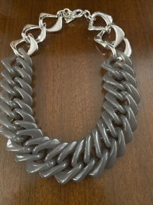 Talbots bold gray and silver square link ribbed runway necklace￼ - Picture 1 of 4