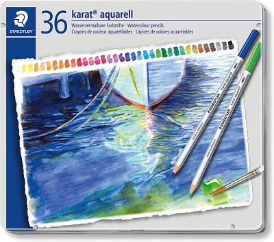Staedtler - Karat Aquarell Watercolour Pencils - Assorted Colours - Tin of 36 - Image 1 of 4