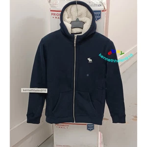 ABERCROMBIE & FITCH SHERPA LINED FULL ZIP EXPLODED ICON HOODIE NAVY MENS SIZE S  - Picture 1 of 10