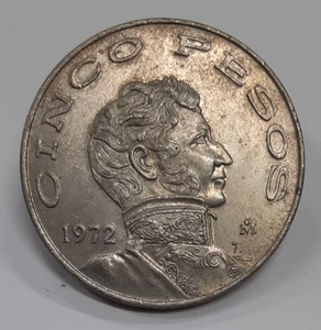 1972 Mexico 5 Pesos Copper-Nickel Coin-KM#472 V. Guerrero UNC - Picture 1 of 2