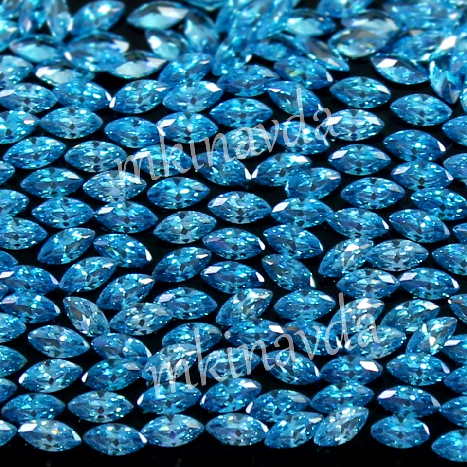 Lote de 100 piezas de piedras preciosas de corte marquesa color aguamarina azul certificado natural 3x1,5 mm Foto 1 de 4