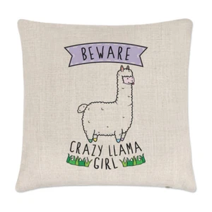 Attenzione Cuscino Copricuscino Bambina Lama Pazzo Lino - Divertente Alpaca Animale Pet - Foto 1 di 1