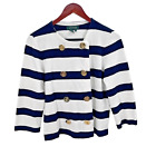 Lauren Ralph Lauren Navy Blue Striped Nautical Double Breasted Sweater Small