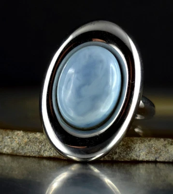 Ring Silber 925 Chalzedon blau weiß 20,5 mm schlicht - fabelhaft & auffällig - Bild 1 von 4