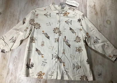 Новый бежевый Shacket с племенным принтом женщин средний пуговицах льняной смеси богемное - Изображение 1 из 4