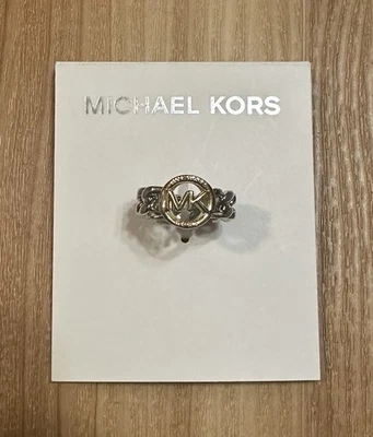 Anillo Michael Kors Oro Logo MK con Eslabón de Cadena Plata MKJC0099A9315 Talla 5 Foto 1 de 4