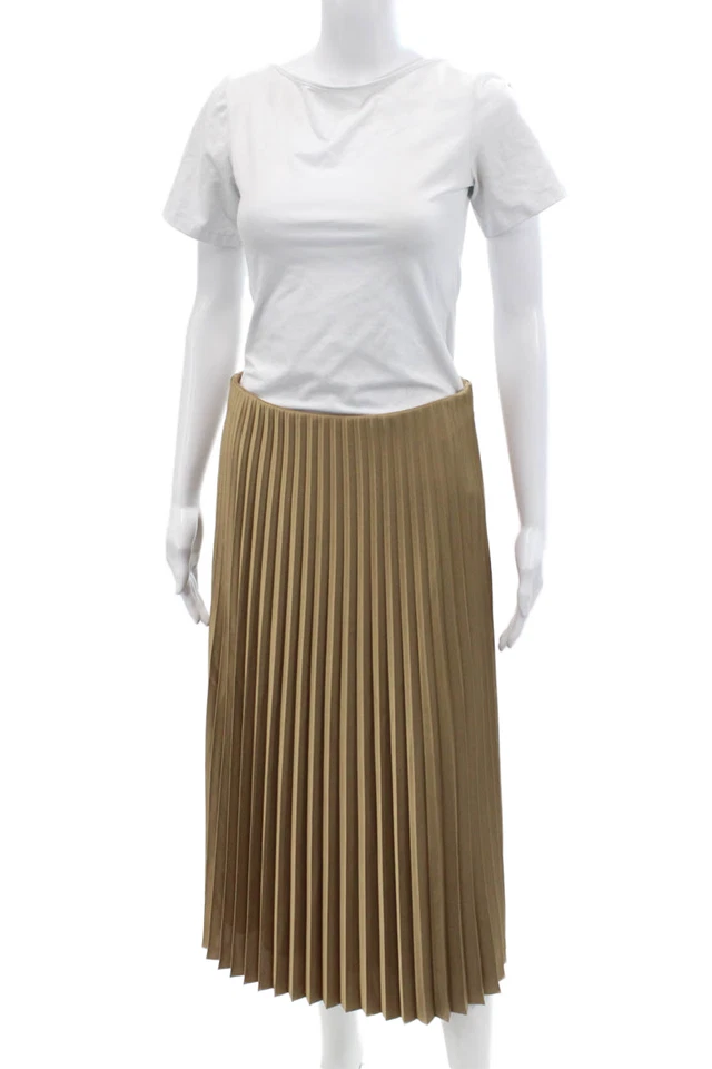 J Crew Womens Elastic Waistband Pleated Midi A Line Skirt Brown Size Small - Image 1 of 4