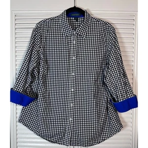 Lauren Ralph Lauren B & W Gingham Cotton Blue Contrast Button Down Shirt Size 1X - Picture 1 of 7