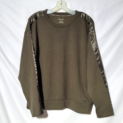 NEW Large - CALVIN KLEIN Green Sweatshirt with Satin Trim - Pullover, Soft - Image 1 of 4