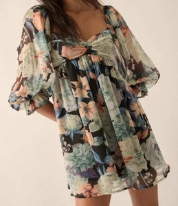 Promesa Blooming Belle Small Floral Chiffon Babydoll Mini Dress Midnight NWT - Picture 1 of 3