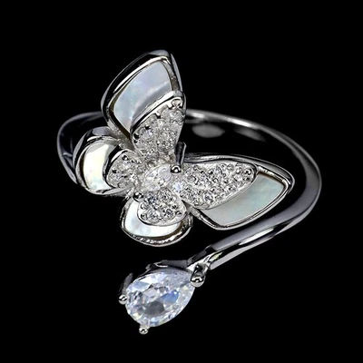 Anillo de Plata de Ley 925 Madreperla Joyería Natural Mariposa Talla 8.5 Foto 1 de 4
