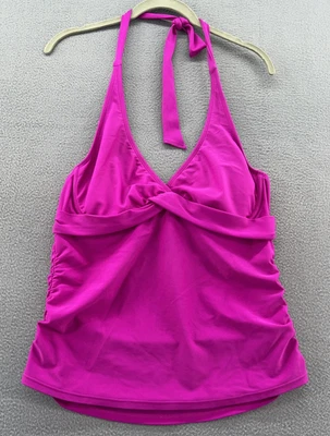 Athleta Tankini Top Womens Sz 38B Faux Wrap Pink Stretch Halter Neck Tie - Image 1 of 4