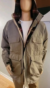 Woolrich Mens Vintage Fisherman Wool Blend Lined Jacket XL Zip Khaki Tan Hooded - Picture 1 of 17