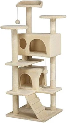 Ultimate Climber Cat Scratching Post Tree Activity Centre with Den Beige - Image 1 of 4