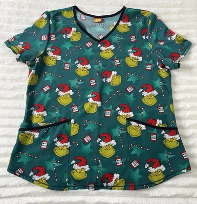 Scrubstar Womens Dr. Seuss The Grinch Christmas V-Neck Print Scrub Top W/Pockets - Image 1 of 4