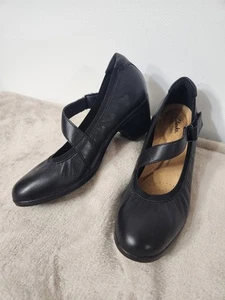 Clarks Emily 2 - Women's Size 9 - Black Leather Mary Jane Cuban Heel Round Toe - Picture 1 of 16