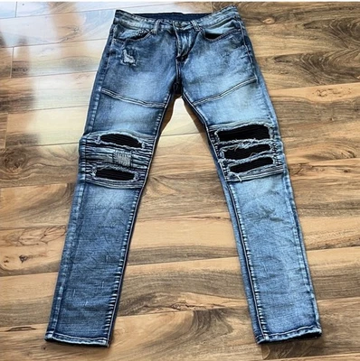 Pantalones de mezclilla Y&R Young & Reckless para hombre talla 30 desgastados moto motociclista calce ajustado Foto 1 de 4