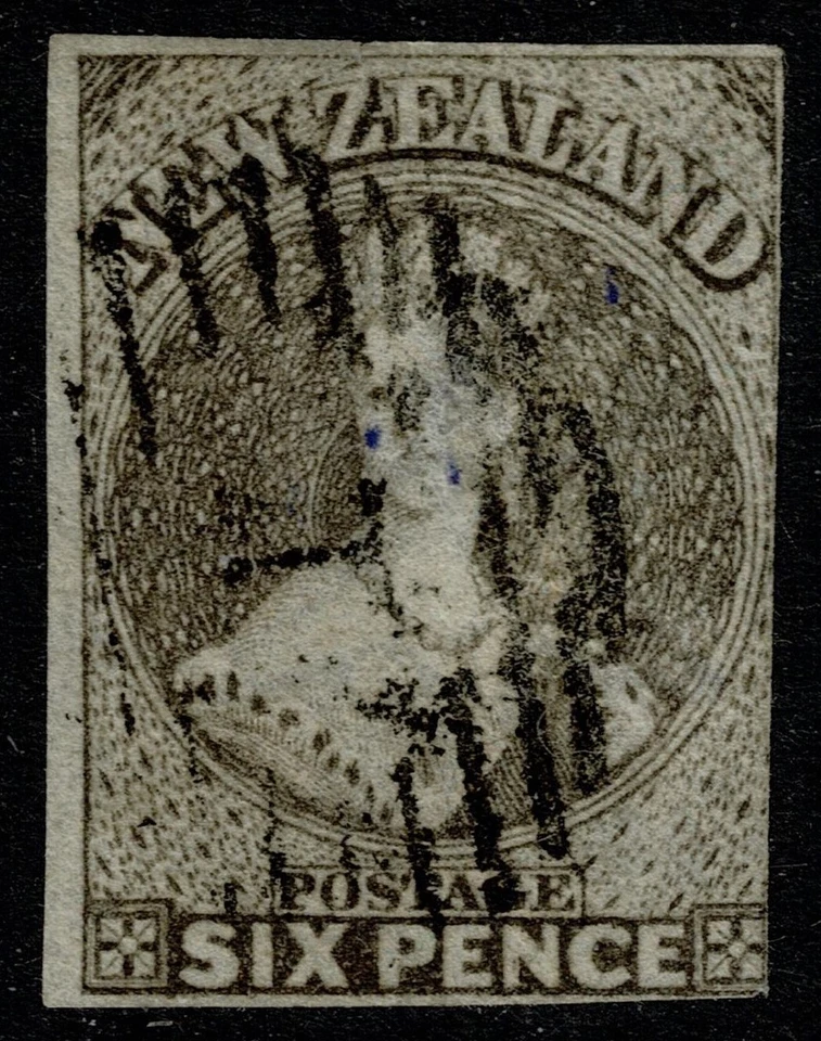 1862 New Zealand 6d Grey-Black SG41var Chalon Light 1 Fine Used Cat. £140.00 - image 1 of 1