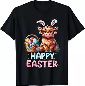 Happy Easter Day Highland Cow Cute Easter Bunny Women Kids T-Shirt Hoodie - Picture 1 of 14