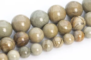 Natural Green Brown Leaf Jasper Beads Grade AAA Round Loose Beads4/6/8/10/12MM - Picture 1 of 11