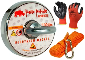 550Lbs Pull Force Military Grade Neodymium N52 Magnet Fishing Rope XL Carabiner  - Picture 1 of 12