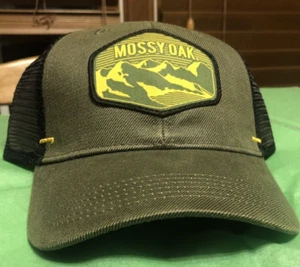 Mossy Oak Stretch-Fit Cap 6 Solid Mesh Panel Logo Camo Hat, back fastened NEW - Picture 1 of 3