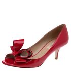Nib Valentino Garavani Red Patent Leather Oversize Bow Peep Toe Pumps Msrp $750