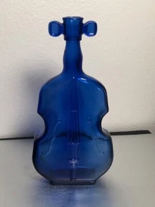 Vintage Cobalt Blue Glass Bottle Musical Instrument Violin Cello 8" Tall - Picture 1 of 6