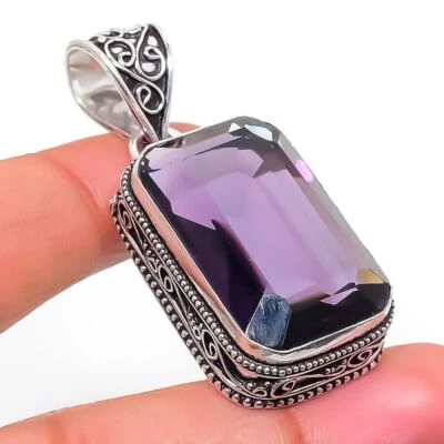 Ciondolo gioiello fatto a mano in argento 925 con pietra preziosa ametista... - Immagine 1 di 3