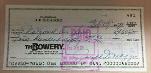 Rare Joe DiMaggio Autographed Check The Bowery Savings Bank
