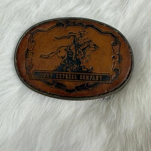 Pony Express Company Leather and Metal Belt Buckle - Picture 1 of 7