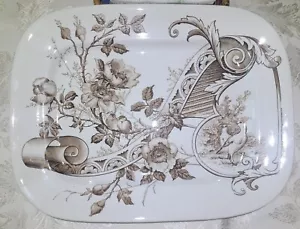 "Ashworth Brothers piatto transferware marrone periodo estetico Melrose Birds 15" - Foto 1 di 14