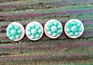 4 botones de plástico vintage turquesa flor en disco blanco roto 3/4" - Imagen 1 de 5