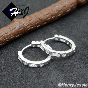 MEN WOMEN 925 STERLING SILVER ICY CZ GOLD PLATED/SILVER HUGGIE HOOP EARRING*E252 - Picture 1 of 10