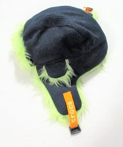 Kids Aviator Crocs Hat 2 To 4 yrs Blue With Chartreuse Faux Fur Slightly Used - Picture 1 of 5