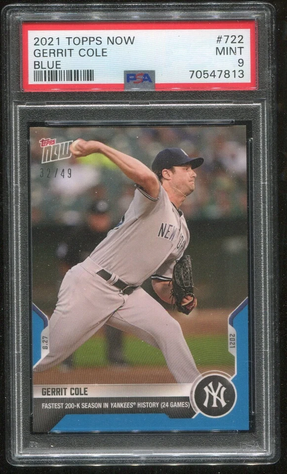 2021 Topps Now #722 Gerrit Cole Blue Parallel /49 PSA Graded 9 Mint - Image 1 of 1