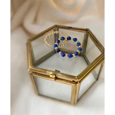 Beautiful Lapis Lazuli Faceted Round Gemstone Beads Adjustable Rings For Girls - Image 1 of 4