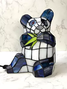 Vintage Tiffany Style Stained Glass Sitting Panda Bear Lamp 12" - Picture 1 of 8